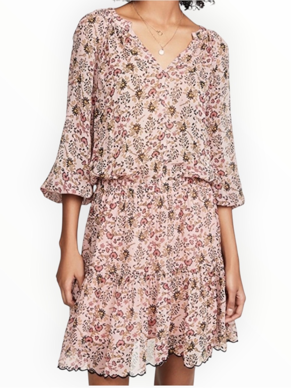 VELVET Graham & Spencer Pink Floral V-Neck Tiered Mini Dress Flowy Boho M Party